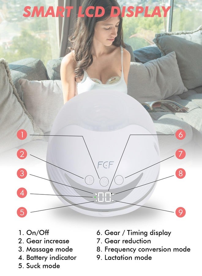 FCF E1 | Hands Free Breast Pump 4 Modes & 12 Levels,Wearable Breast Pump,Smart LCD Display, Rechargeable,with 4 Size Flange,& Breast Milk Collector,2 Pack, White - Image 3